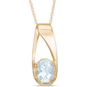 Zales Oval Aquamarine Pendant in 10K Gold